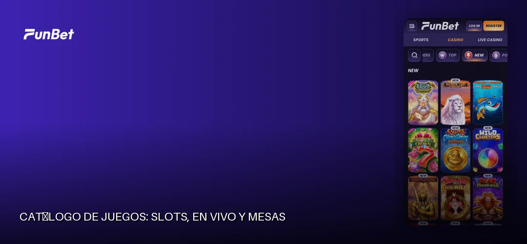 Catálogo de juegos: slots, en vivo y mesas
